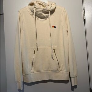 Aviator Nation Cream Crewneck Pullover with Funnel Collar